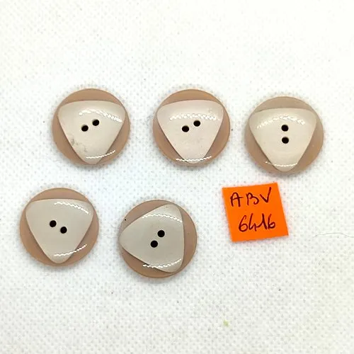 5 boutons en résine beige - 22mm - abv6416