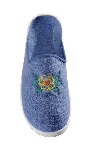 Les mules éponge brodées fleur