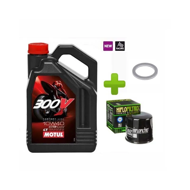 MOTUL 300 V FACTORY LINE ROAD RACING 10W40 + Filtre offert + joint