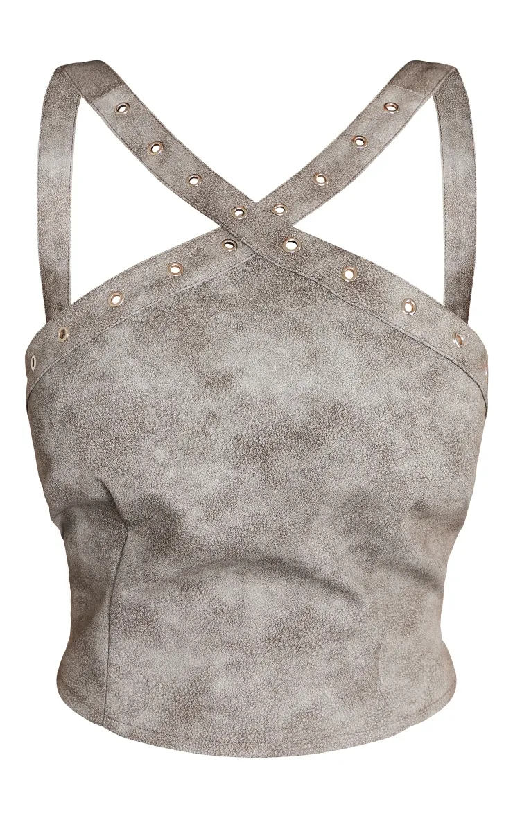Petite Crop top  gris délavé à détail oeillet