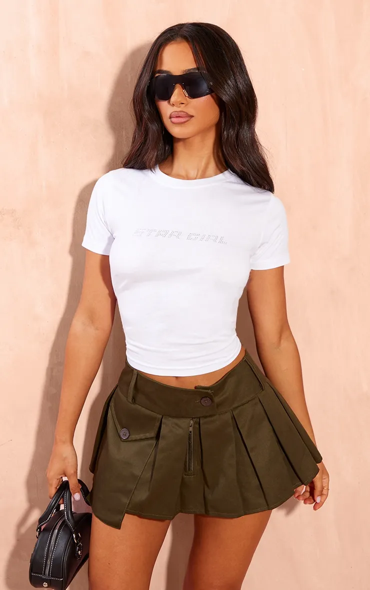 Petite T-shirt court et moulant blanc à slogan \