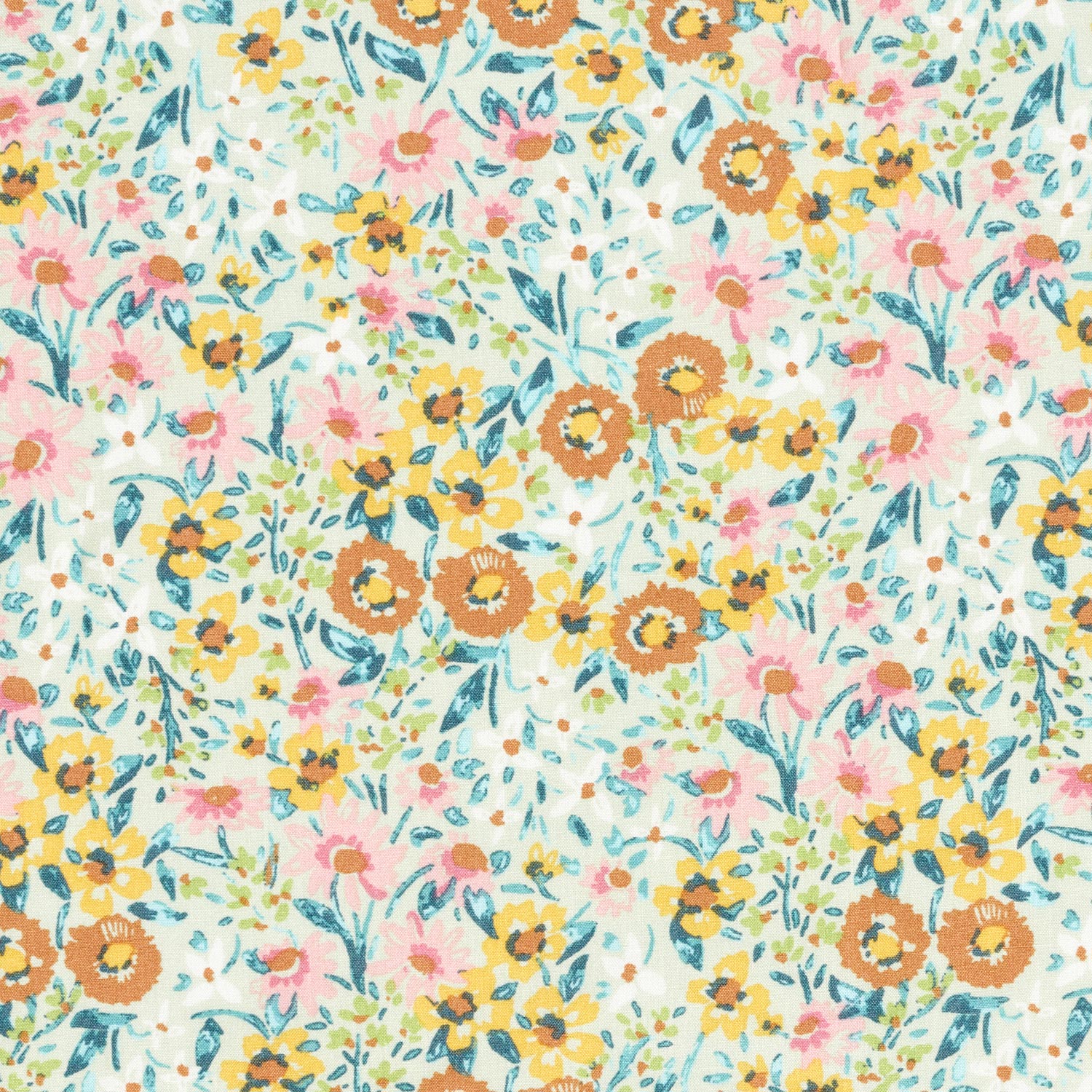 Popeline de viscose Mer de fleurs – menthe clair/jaune soleil