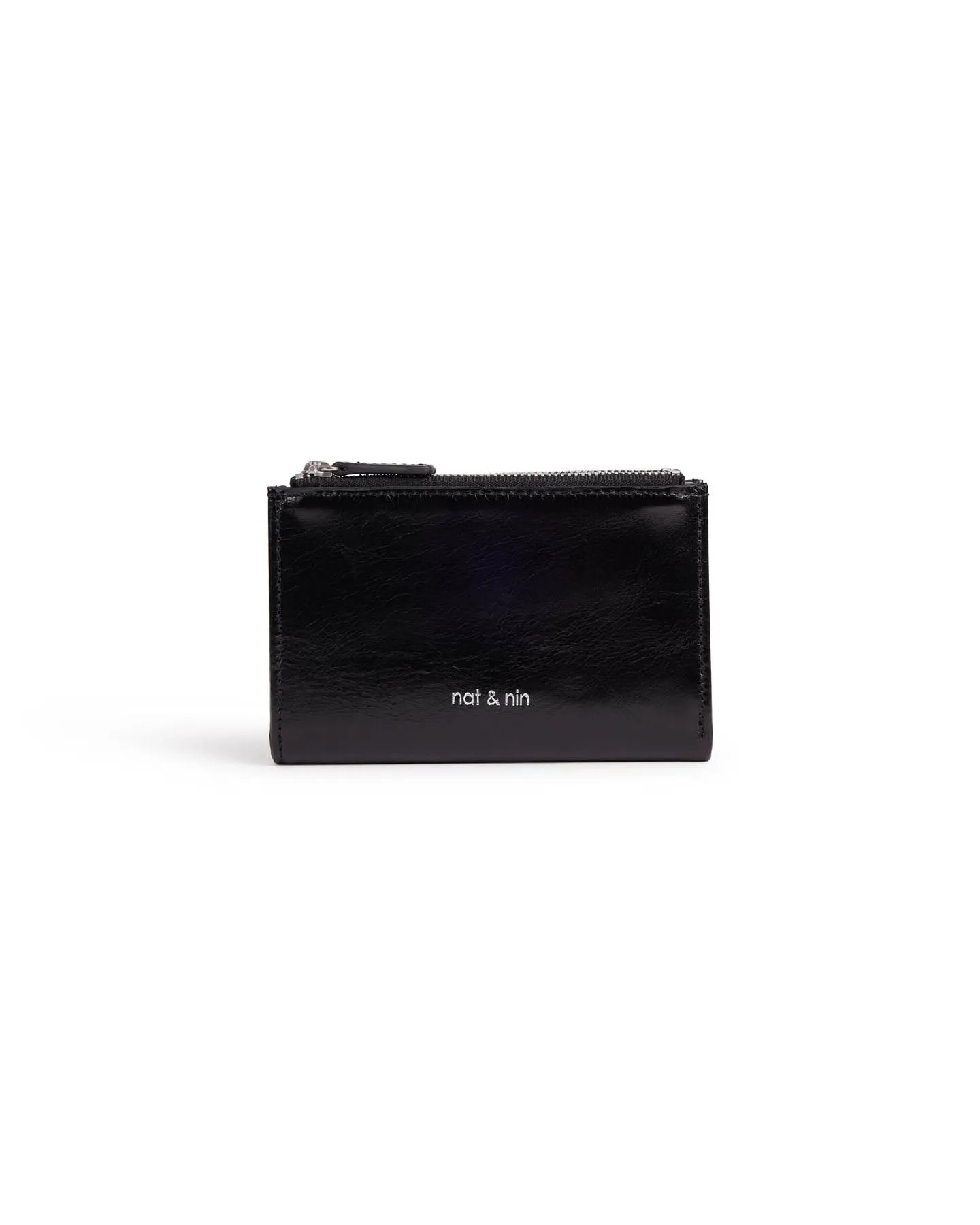 Portefeuille Noir Double Zip en cuir 8,5 x 13,5 cm