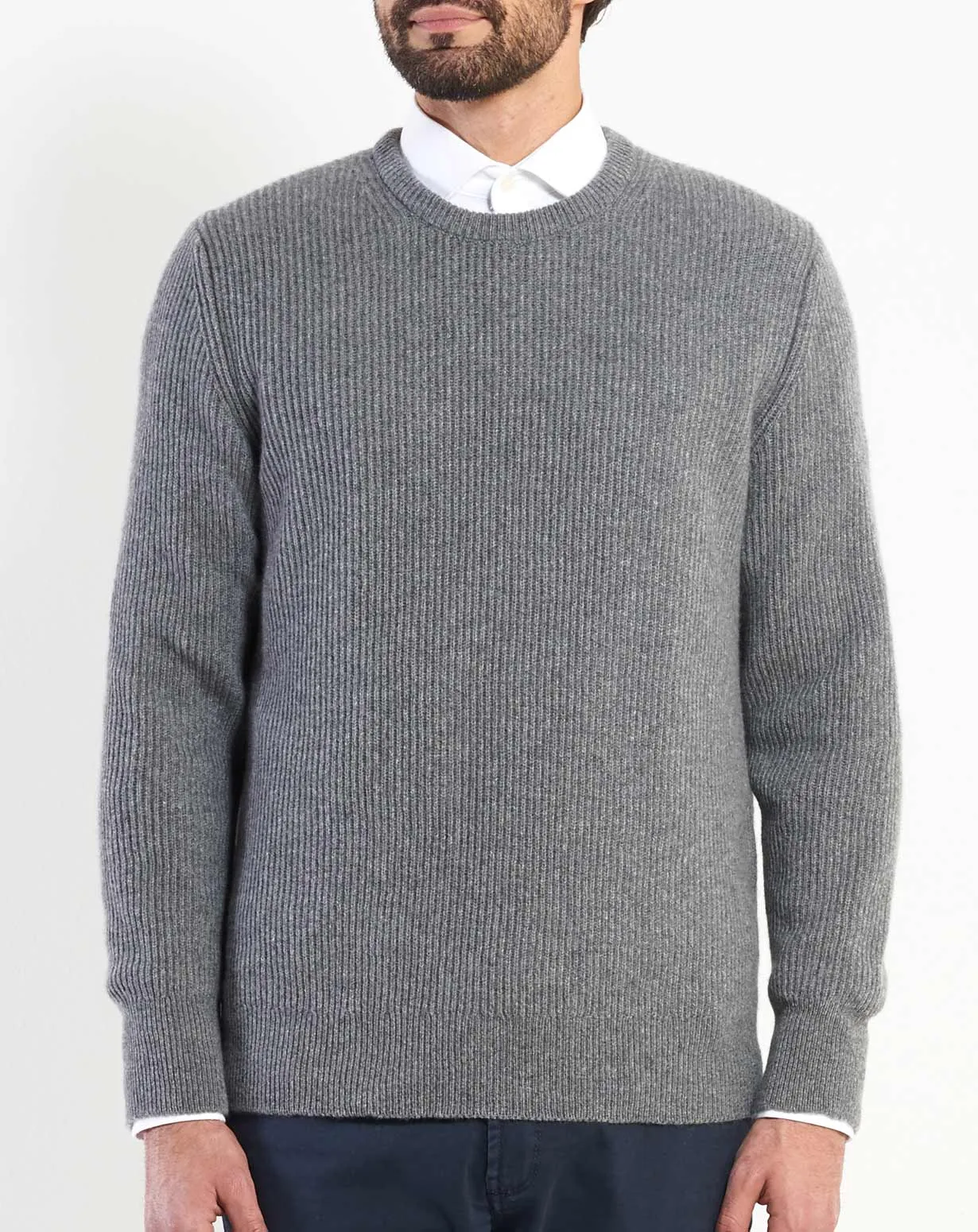 Pull à Col Rond en Côtes Anglaises 100% Cachemire Homme