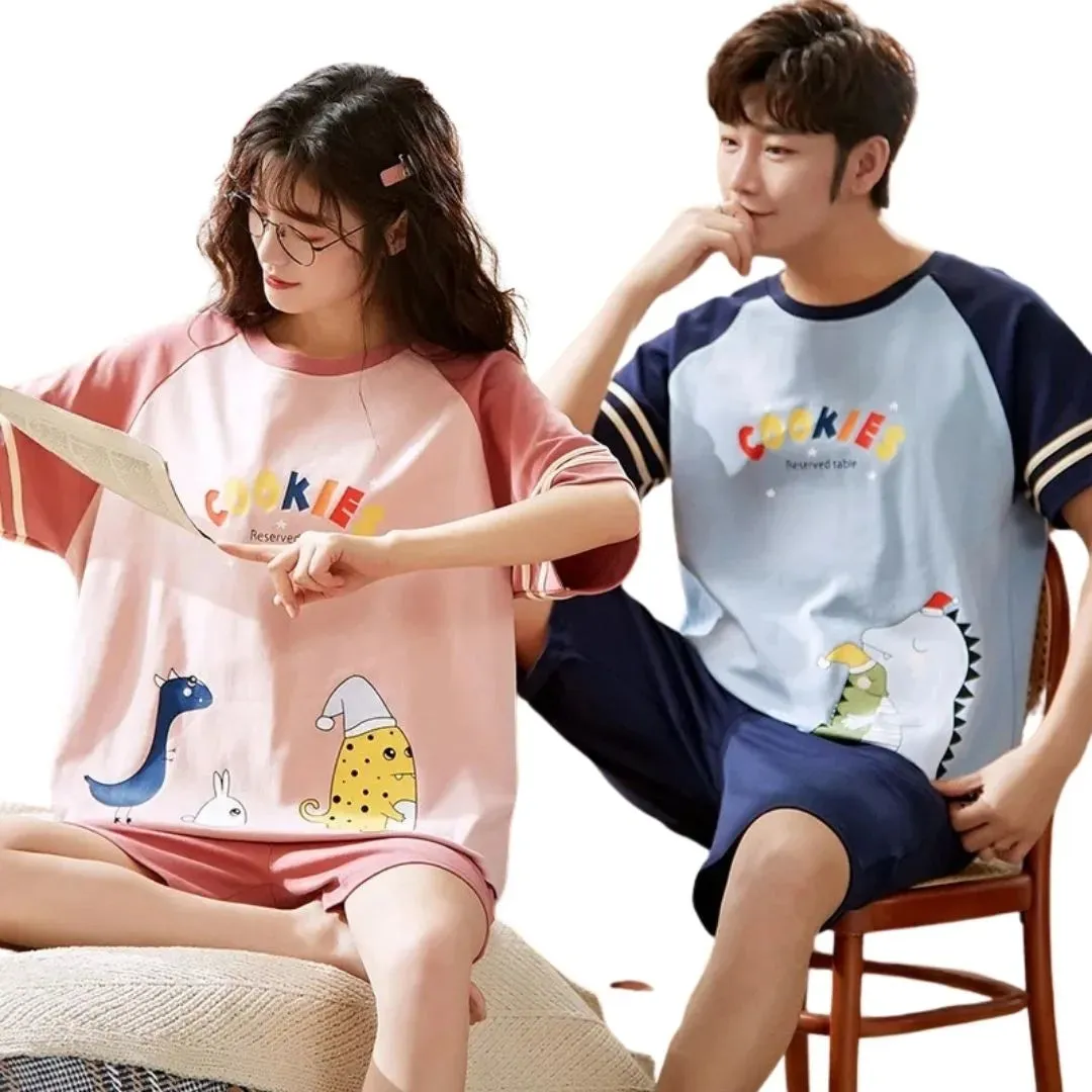 Pyjama d'té en Coton à Manches Courtes pour Couples