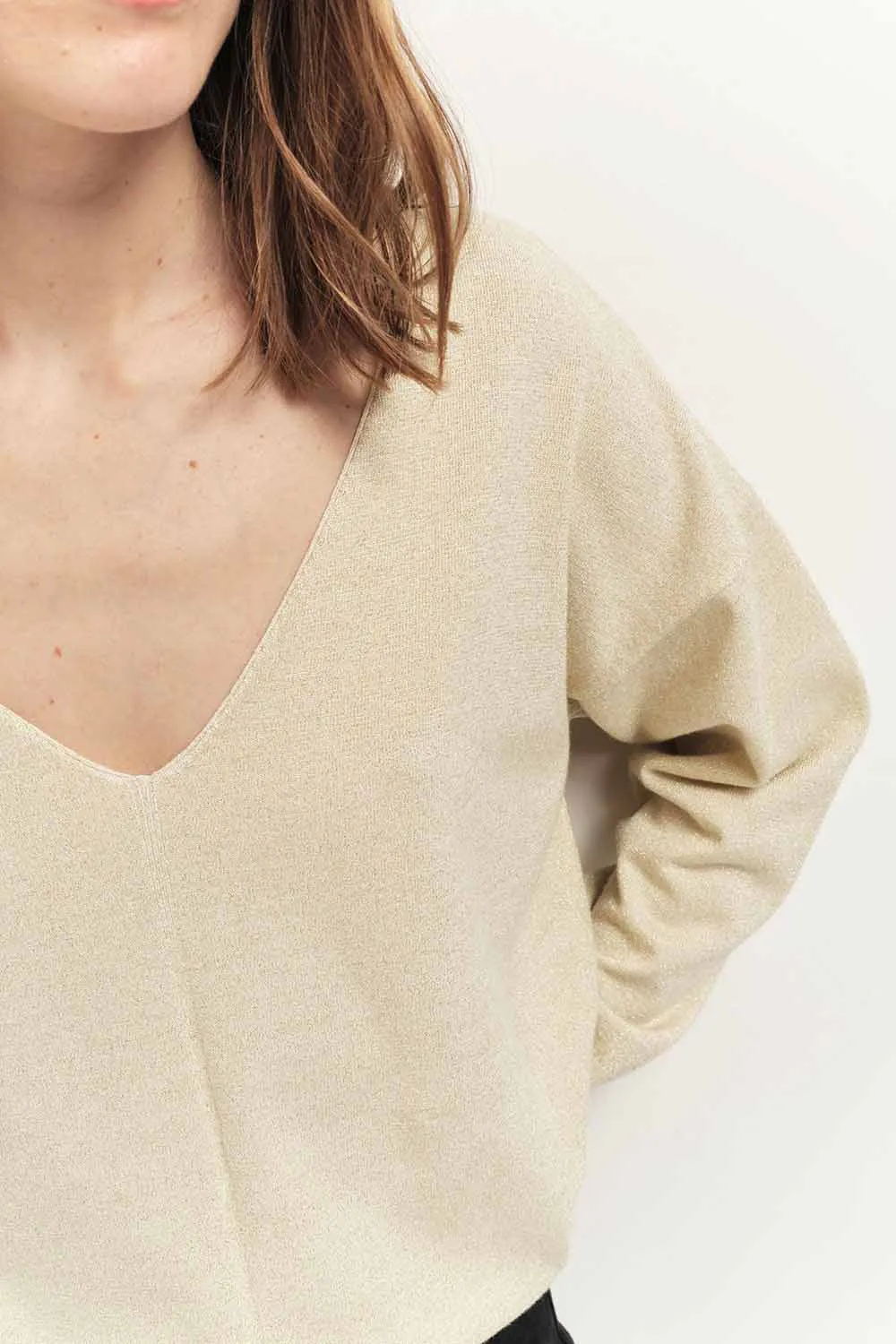 TRACY - Pull coloris platine en tricot fantaisie